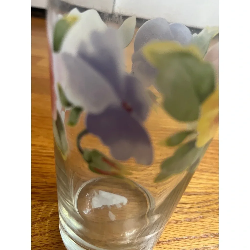 Corelle Coordinates Summer Blush Floral Tumbler Glass Colorful Pansies Flowers